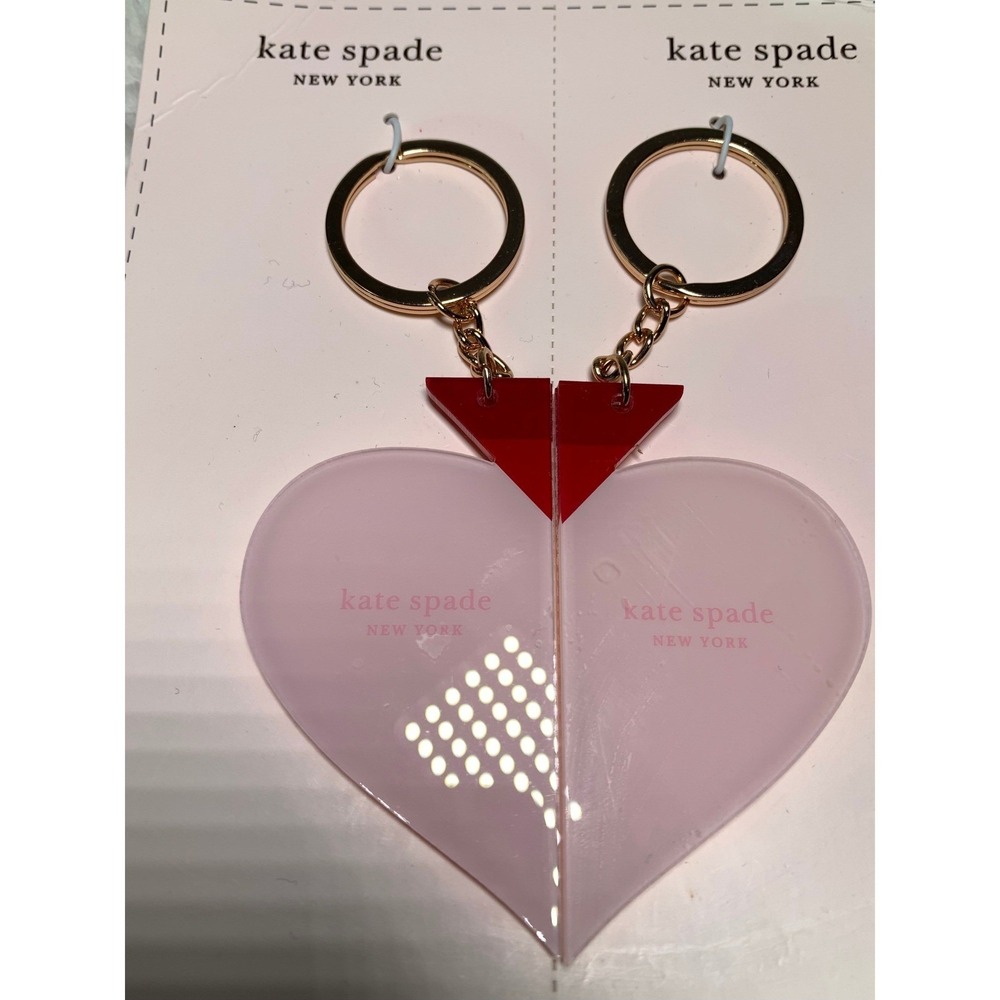 Kate Spade New York Friendship Heart Keychain Pink Red Gold Acrylic 2-Piece#935